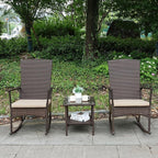 Outdoor Rocking Chair 3 Pieces High-Backed Rocking Chair Patio Rocking Chairs Outdoor Table, Khaki