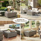 ONBRILL Outdoor Coffee Table with Storage, Rattan Storage Coffee Table with Internal Waterproof Bag, Low Side Table for Patio, Porch, Backyard, Poolside - Brown
