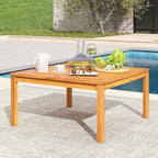 Tangkula Patio Wood Coffee Table, Solid Acacia Wood 35.5 Inches Side Table with Slatted Tabletop, Outdoor Square Table for Backyard, Porch, Balcony
