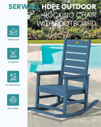 SERWALL Oversized Outdoor Rocking Chair, HDPE Patio Rocking Chair with Footrest for Adults, All Weather Porch Rocker for Deck Patio Balcony, Navy