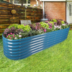 Land Guard 8×2×2ft Galvanized Raised Garden Bed Kit, Raised Garden Boxes Outdoor, Oval Metal Raised Garden Beds for Vegetables, Blue