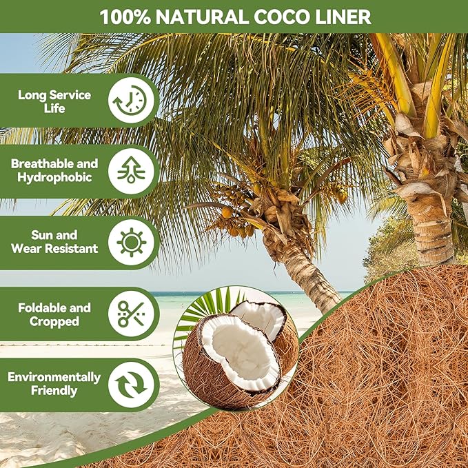3Pcs Trough Coco Liner 30" Coco Coir Liners for Planters, Liners for Window Boxes Liners, Wall Basket Planters, Railing Hanging Baskets, Garden Planter Baskets