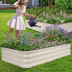1MORE Raised Garden Bed -5X3X1 Galvanized Planter Box for Outdoor Gardening,4 in 1 Modular Raised Bed Kit with Protective Tape, Gloves for Herb，Ideal for Vegetables and Plants.White-2Pcak