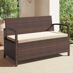 Tangkula 42 Gallon Outdoor Bench with Storage, Outdoor PE Rattan Storage Bench with Cushion, Backrest & Acacia Wood Armrests, Metal Frame, Waterproof Deck Box Seat for Porch Backyard Poolside