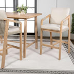 JONATHAN Y BSL1200A-SET2 Porto Modern Coastal Tub Roped Acacia Wood Outdoor Bar Stool with Cushions and Armrests Modern, Coastal, Contemporary, Rustic, Garden Room, Patio, Beige/Light Teak (Set of 2)