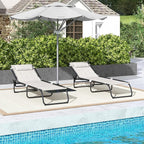Outsunny Folding Chaise Lounge Chair Set of 2, Patio Sun Tanning Chair, Outdoor Chaise Lounger with 4-Position Reclining Back, Breathable Mesh Seat for Beach, Poolside, Cream