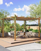10 x 13 ft Aluminum Pergola with Adjustable Canopy, Outdoor Metal Pergola, Imitation Wood-Grain Sun Shade Shelter for Garden Patio Backyard Deck