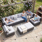 NICESOUL 8 Person Outdoor Patio Furniture Set, Extra Large Wicker Sectional Sofa with Ottoman, All-Weather Wide and Deep Seating Conversations for Outside Garden, 29.3'' High Back Comfy Couches,Grey