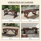 Outsunny 2-Person Wooden Garden Bench, Outdoor Wagon Wheel Porch Bench for Backyard Garden, Support 550 LBS, Rustic Country Style Patio Furniture, Brown