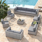 10-Seat Modern Patio Furniture Set with Swivel Rocking Chairs, Thick 4″ Cushions, Dual-Strand Wicker Rattan, Rust-Resistant Steel Frame – Outdoor Conversation & Modular Sectional,Gray