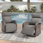 Zero Gravity Patio Swivel Rocking Recliner Chairs Set of 2 - Wicker Outdoor Lounge Chair with Adjustable Backrest & Footrest, All Weather Reclining Rocker Chairs with Thick Cushion for Pool Deck Grey