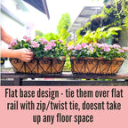 LaLaGreen Wal Planters - 4 Pack, 16 Inch Deck Railing Hanging Basket, Window Flower Boxes Outdoor Black Metal Plant Pot Holder Coco Liner Fence Planter Balcony Garden Patio Porch Farmhouse Boho Decor