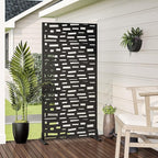 Casaphoria 72" H x 35" W Metal Outdoor Privacy Screen, Freestanding Decorative Divider for Patio, Deck, Balcony, and Garden with Stable Base, Black-Gerald