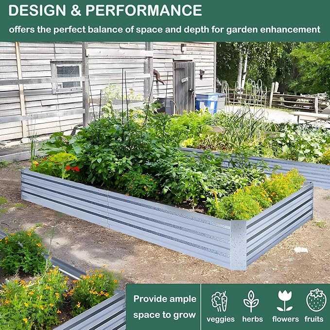Galvanized Raised Garden Beds for Vegetables Large Metal Planter Box Steel Kit Flower Herb, 8x4x1ft