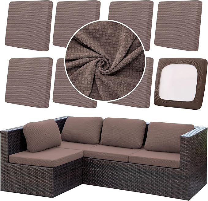 Cushion Covers 8-Pack, Stretch Fit for Outdoor Patio Cushions in Camel
