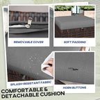 Outsunny 2 Pieces Outdoor Patio Ottomans, All Weather Wicker Outdoor Footstools with Removable Cushions, 3-in-1 PE Rattan Ottoman Seat, Footrest and Side Table for Backyard, Poolside, Gray