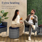 Best Choice Products Round Wicker Ottoman, Multipurpose Outdoor Furniture for Patio, Backyard, Additional Seating, Footrest, Side Table w/Storage, Removable Cushions – Gray/Navy