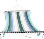 Sunnydaze Woven Double Hammock for Outside with Crocheted Edges and Spreader Bars - 600-Pound Weight Capacity Outdoor Hammock for Trees - Lagoon Stripes