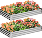 2PCS 8x4x1FT Galvanized Raised Garden Bed,Planter Raised Beds-Metal Garden Box,Large Plant for Outdoor Planting, Vegetables Bed，Flower,herb-Silver