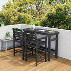 SERWALL Outdoor Bar Set - 4 Adirondack Bar Chairs & Bar Height Table with 1.6" Umbrella Hole, All-Weather HDPE Patio Furniture for Poolside, Backyard, Garden - Black