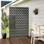 Casaphoria 72" H x 47" W Metal Privacy Screen, Outdoor Freestanding Decorative Divider for Patio, Deck, Balcony, and Garden with Stable Base, Black-Frederick