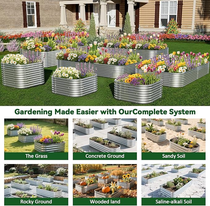 4 Pack 3x3FT Corrugated Galvanized Steel Raised Garden Bed Outdoor, Metal Above Ground Garden Bed for Vegetables and Flowers, Raised Beds for Gardening-3x3FTx10Inch
