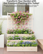 3-Tier Elevated Garden Planter, Wooden Vertical Raised Bed with Trellis & Drainage Base – Ideal for Climbing Plants, Flowers, Herbs, Vegetables – Outdoor Planter Box for Patio, Yard, or Lawn