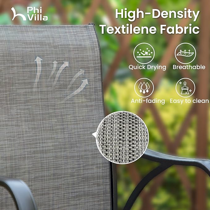 PHI VILLA Outdoor Swivel Bar Stools Set of 6, Bar Height Patio Bar Stools & Chairs, All-Weather High Top Patio Chairs with Textilene Fabric for Outdoor, Grey
