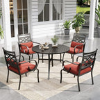 Sophia and William Outdoor Patio Dining Set for 4, Outdoor Table and Chairs, Removable Seat Cushions, Black 42" Round Patio Dining Table,Red