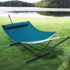 SUPERJARE Curved-Bar Hammock with Stand, 2 Person Heavy Duty Hammock Frame, Detachable Pillow & Portable Carrying Bag, Perfect for Outdoor & Indoor, Peacock Blue