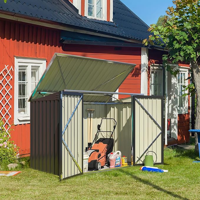 Outdoor Storage Shed, 6x4 ft Black Metal with Gas Rod Lid