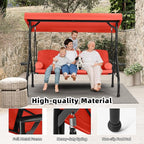 HOMREST 3 Seat Outdoor Porch Swing with Adjustable Canopy, Convertible Patio Swing Bed with Stand, Patio Glider Swing with Upgraded Cup Holder, Thicken Cushions ＆ Pillow for Backyard(Orange)