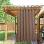 NICETOWN 2 Panels Weighted Blackout Curtains for Patio Waterproof, Grommet & Back Tab on Top & Bottom Windproof Blackout Outdoor Curtains for Porch with Bouns Rope for Fixed, Tan, W84 x L84