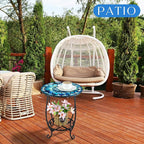 Outdoor Side Table Round Small Mosaic Patio Accent Indoor End Plant Coffee Tea Table for Yard Patio Porch Garden Living Room, Bedroom(Mandala Style,16 Inch)