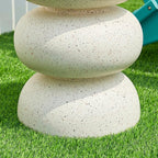 Glitzhome Outdoor Side Table Set of 2, 18" H Decorative Garden Stool MgO Faux Terrazzo End Table, Heavy Duty Indoor Outdoor Round Planter Stand for Living Room Bedroom Patio Deck Poolside,White