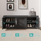 2-Tier Storage Bench, Waterproof UV-Resistant Outdoor Shoe Storage Cabinet with 3 Doors & Adjustable Shelves for Indoor Outdoor Entryway, Hallway, Living Room (Black)