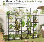 Metal Plant Stand Outdoor 63" Tall Plant Shelf for Plants 14-Tier Large Plant Sheves for Indoor Plants Living Room Heavy Duty Rack Garden Balcony Patio Hanging Planter