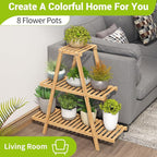 BMOSU Plant Stand Bamboo for Indoor Outdoor Tiered Plant Shelf 8 Potted Flower Holder Ladder Rack Garden Balcony Living Room Patio(3 Tier Natural)