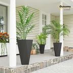Outsunny Set of 3 Tall Planters, 28.75", 24.5", 20.5", MgO Indoor Outdoor Planters with Drainage Holes, Stackable Flower Pots for Garden, Patio, Balcony, Front Door, Black