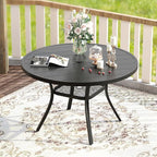 VICLLAX Patio Dining Set for 6, Outdoor Furniture Set Includes 47.2" Round Patio Table and 6 Patio Sling Chairs, Black Tabletop and Brown Fabric