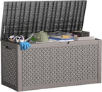 ROJIK Outdoor Storage Housing Deck Box - Waterproof Patio Furniture, Garden Tools, Cushions, Pool Accessories Storage Bench with Lockable Lid and Side Handles (Grey,125 Gal)