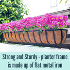 LaLaGreen Wall Hanging Planter Outdoor (48 Inch, 2 Pack) Large Window Flower Box with Coco Liners, Black Metal Rectangular Plant Holder Attach to House Horse Trough Fence Balcony Modern Porch Patio