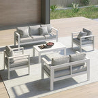 All-Weather Aluminum Outdoor Coffee Table, Modern Coffee Table for Outside, Rectangle Patio Coffee Table for Balcony Garden, White