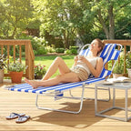 Outsunny Chaise Lounge Chair Outdoor with Face Arm Hole, 5-Position Reclining Face Down Tanning Chair with Carry Strap, Side Pocket, Portable Folding Bed Cot for Patio Beach Pool, Blue Stripe