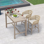 PURPLE LEAF Outdoor Rattan 24" Counter Height Bar Stools Chair Set of 2, Modern Upholstered Patio Bar Stool with Backrest for Indoor and Outdoor, Kitchen Island, Champagne