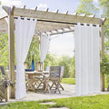 RYB HOME Sheer Outdoor Curtains - 2 Panels Waterproof Curtains White Sheer Privacy Linen Look Voile Drapes for Porch Pavilion Garden Lawn Corridor Sun Room Decor, 2 Tiebacks, W 54 x L 108 inch Long