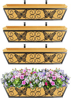 4 Pack 24 Inch Window Boxes Planters Railing Planter Box with Adjustable Brackets for Porch Fence Patio Balcony Hanging Flower Baskets with Woven Fabric for Outdoor Garden Decor - Black