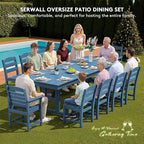 SERWALL 11 Piece Outdoor Dining Set, 84" HDPE Outdoor Table and Chairs for 10，All Weather Patio Furniture Set with Umbrella Hole for Backyard, Garden, Blue