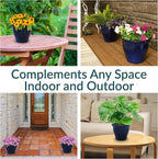 Sunnydaze Round Ceramic Planter - Set of 2 Indoor or Outdoor Plant Pots with Drainage Hole - Studio - 11" - Imperial Blue Glaze
