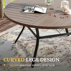 VICLLAX Round Patio Table with Adjustable Umbrella Hole for 8, All Weather Metal Outdoor Dining Table for Lawn Garden, 59.8" Outdoor Coffee Table, Grey Wood-Like Tabletop